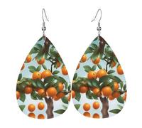 Orecchini da donna in pelle con stampa di molte arance sull'albero, semplice ciondolo a forma di goccia, elegante regalo per le vacanze