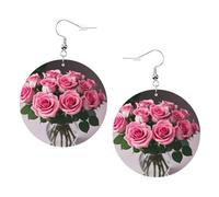 Orecchini da donna in pelle con stampa di rose rosa, leggeri, gioielli a cerchio colorati, perfetti per accessori per ragazze, Misura unica, Pelle