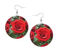 Orecchini da donna in pelle con stampa di rose rosse, orecchini pendenti e a cerchio, perfetti per feste in costume, accessori per ragazze, Misura unica, Pelle