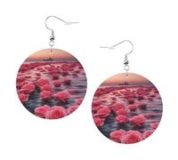 Orecchini da donna in pelle con stampa di rose sul mare, orecchini a cerchio, perfetti per feste in costume e accessori per ragazze, Misura unica, Pelle