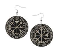 Orecchini da donna in pelle con stampa di rune norrene e bussola, orecchini a cerchio, perfetti per feste in costume e accessori per ragazze, Misura unica, Pelle