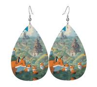 Orecchini da donna in pelle con stampa di volpi, semplici orecchini a forma di goccia, elegante regalo per le vacanze