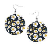 Orecchini da donna in pelle con stampa floreale margherite - leggeri pendenti, gioielli a cerchio colorati, perfetti per ragazze accessori, Misura unica, Pelle
