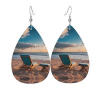 Orecchini da donna in pelle con stampa in riva al mare, semplice ciondolo a forma di goccia, elegante regalo per le vacanze