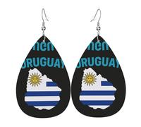 Orecchini da donna in pelle con stampa mappa della bandiera dell'Uruguay, con gancio, alla moda, vintage, per feste e uso quotidiano, Misura unica, Pelle