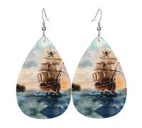 Orecchini da donna in pelle con stampa nautica a forma di barca a vela, orecchini pendenti a goccia, perfetti per feste e accessori per costumi, taglia unica, in pelle, senza pietre preziose
