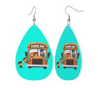 Orecchini da donna in pelle con stampa scuolabus, orecchini pendenti a goccia, gioielli accessori