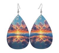 Orecchini da donna in pelle con stampa tramonto sul mare, semplice ciondolo a forma di goccia, elegante regalo per le vacanze