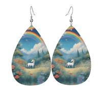 Orecchini da donna in pelle con unicorni in lontananza, con ciondolo a forma di goccia semplice, elegante regalo per le vacanze
