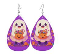 Orecchini Da Donna In Pelle Di Goccia Halloween Ghosts Holding Pumpkin Candy Leggeri Orecchini Da Donna Lussuoso Ciondolo A Goccia Per Feste Uso Quotidiano Appuntamenti