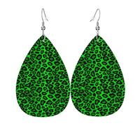 Orecchini Da Donna In Pelle Di Goccia Lime Green Leopard Animal Skin Print Eleganti Orecchini In Pelle Squisito Ciondolo A Goccia Per Feste Balli Feste