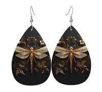 Orecchini da donna in pelle dorata con squisita libellula stampata, semplice ciondolo a forma di goccia, elegante regalo per le vacanze