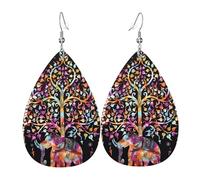 Orecchini da donna in pelle, motivo elefante e albero della vita, adatti per l'uso quotidiano, feste e appuntamenti