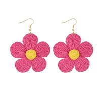 Orecchini da donna in rattan intrecciato a mano, in rafia, stile boho, leggeri, con fiori tropicali, da spiaggia, estivi, regalo per donne e ragazze, Rattan, rafia