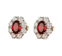 Orecchini da donna moderni, graziosi orecchini a forma di fiore 1 carati realizzati in laboratorio rubino e moissanite oro bianco, Oro bianco 9 K, Rubino prodotto in laboratorio