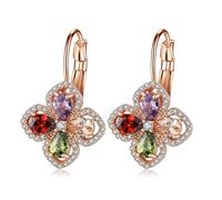 Orecchini da donna moderni, pendenti in pietra, placcati oro rosa, quadrifoglio, per la festa della mamma, gioielli, Stil 1, Base placcata in oro rosa, Zirconia cubica