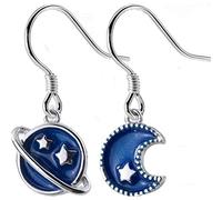 Orecchini da donna, orecchini corti in stile coreano con pianeta luna blu, orecchini in argento Sterling 925