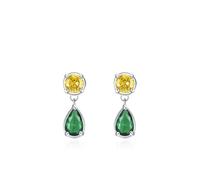 Orecchini da donna, orecchini occidentali, colore: verde, giallo, a goccia d'acqua, con zirconi verdi, argento 925