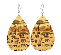 Orecchini Da Donna Pelle Sintetica African Grassland Animals Pattern Teardrop Leather Dangle Earrings Jewelry Per Decorazione Per Abbigliamento For Women Girls