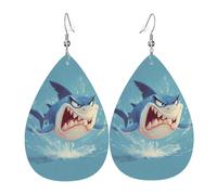 Orecchini Da Donna Pelle Sintetica Angry Shark Pattern Leggeri E Lussuosi Teardrop Leather Dangle Earrings Accessories Per Every Outfit Per Le Donne Ragazze
