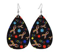 Orecchini Da Donna Pelle Sintetica Autism Awareness Love Jewelry Teardrop Leather Dangle Earrings Leggeri E Lussuosi Per For Women Girls Feste E Appuntamenti