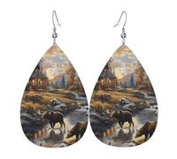 Orecchini Da Donna Pelle Sintetica Beautiful Country Landscape Moose Deer Wildlife Leggeri E Lussuosi Teardrop Leather Dangle Earrings Accessories Per Adatti Per L'Uso Quotidiano 2 Paia