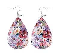 Orecchini Da Donna Pelle Sintetica Beautiful Purple Peony Roses Accessories Teardrop Leather Dangle Earrings Per For Women Girls Per Feste E Appuntamenti