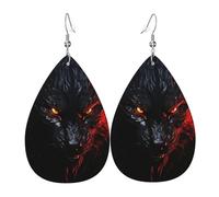 Orecchini Da Donna Pelle Sintetica Big Black Wolf With Red Eyes Design Di Fascia Alta Teardrop Leather Dangle Earrings Leggeri E Lussuosi Per Feste E Appuntamenti Every Outfit
