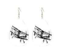 Orecchini Da Donna Pelle Sintetica Black Airplane Pattern Design Di Fascia Alta Teardrop Leather Dangle Earrings Leggeri E Lussuosi Per Decorazione Per Abbigliamento Adatti Per L'Uso Quotidiano