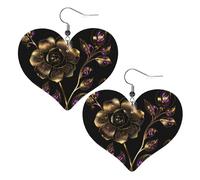 Orecchini Da Donna Pelle Sintetica Black And Gold Flowers Heart Leggeri E Lussuosi Gioielli Accessories Per Adatti Per L'Uso Quotidiano Per Le Donne Ragazze