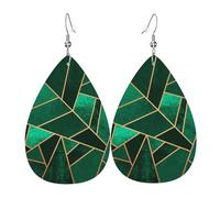 Orecchini Da Donna Pelle Sintetica Black And Gold Geometric Printed Jewelry Teardrop Leather Dangle Earrings Per Every Outfit Per Feste E Appuntamenti