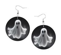 Orecchini Da Donna Pelle Sintetica Black And Halloween Ghost Print Lacrima Gioielli Per Every Outfit Decorazione Per Abbigliamento