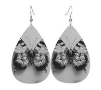 Orecchini Da Donna Pelle Sintetica Black And White Lace Butterfly Pattern Design Di Fascia Alta Teardrop Leather Dangle Earrings Accessories Per Every Outfit Adatti Per L'Uso Quotidiano