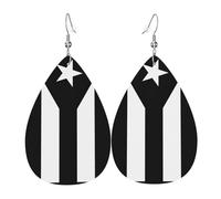 Orecchini Da Donna Pelle Sintetica Black And White Puerto Rican Flag Teardrop Leather Dangle Earrings Jewelry Per Adatti Per L'Uso Quotidiano For Women Girls