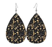 Orecchini Da Donna Pelle Sintetica Black Gold Butterfly Print Lacrima Teardrop Leather Dangle Earrings Per Every Outfit For Women Girls