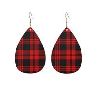 Orecchini Da Donna Pelle Sintetica Black Red Tartan Plaid Scottish Jewelry Orecchini In Pelle A Forma Di Lacrima Lacrima Per Every Outfit Adatti Per L'Uso Quotidiano