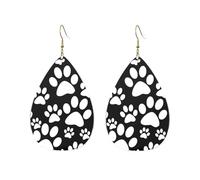 Orecchini Da Donna Pelle Sintetica Black White Dog Tile Paw Teardrop Leather Dangle Earrings Accessories Per Every Outfit For Women Girls
