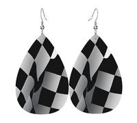 Orecchini Da Donna Pelle Sintetica Black White Formula Checkered Flags Lacrima Gioielli Leggeri E Lussuosi Per For Women Girls Per Feste E Appuntamenti