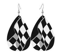 Orecchini Da Donna Pelle Sintetica Black White Formula Checkered Flags Pattern Jewelry Teardrop Leather Dangle Earrings Lacrima Per Feste E Appuntamenti Per Le Donne Ragazze