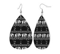 Orecchini Da Donna Pelle Sintetica Black White Simple Elephant Print Lacrima Teardrop Leather Dangle Earrings Leggeri E Lussuosi Per Every Outfit 2 Paia