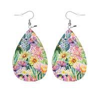 Orecchini Da Donna Pelle Sintetica Blooming Cactus Exotic Flowers Succulent Jewelry Gioielli Per Decorazione Per Abbigliamento For Women Girls