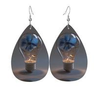 Orecchini Da Donna Pelle Sintetica Blue Flowers In The Light Bulb Pattern Lacrima Teardrop Leather Dangle Earrings Jewelry Per Adatti Per L'Uso Quotidiano Every Outfit