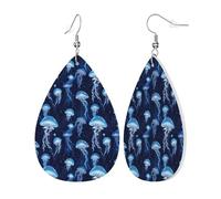 Orecchini Da Donna Pelle Sintetica Blue Jellyfishs Print Lacrima Teardrop Leather Dangle Earrings Leggeri E Lussuosi Per Le Donne Ragazze 2 Paia