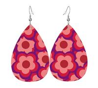 Orecchini Da Donna Pelle Sintetica Bold Color Retro Hippies Flower Pattern Leggeri E Lussuosi Teardrop Leather Dangle Earrings Lacrima Per Every Outfit Decorazione Per Abbigliamento