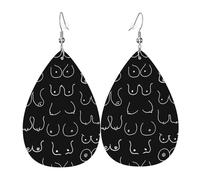 Orecchini Da Donna Pelle Sintetica Boobs Pattern Black And White Line Teardrop Leather Dangle Earrings Design Di Fascia Alta Per Decorazione Per Abbigliamento Every Outfit
