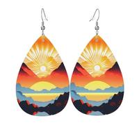 Orecchini Da Donna Pelle Sintetica Bright Sunrise Printed Teardrop Leather Dangle Earrings Leggeri E Lussuosi Per Per Le Donne Ragazze Every Outfit
