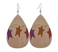 Orecchini Da Donna Pelle Sintetica Brown Vintage Rusty Stars Primitive Teardrop Leather Dangle Earrings Design Di Fascia Alta Per Decorazione Per Abbigliamento Adatti Per L'Uso Quotidiano