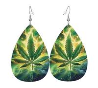 Orecchini Da Donna Pelle Sintetica Cannabis Leafs Marijuana Psychedelic Fire Green Yellow Leggeri E Lussuosi Orecchino Jewelry Per For Women Girls 2 Paia
