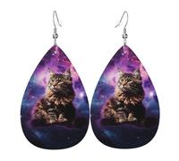 Orecchini Da Donna Pelle Sintetica Cat Sitting Inside Nebula Jewelry Teardrop Leather Dangle Earrings Lacrima Per Le Donne Ragazze Every Outfit