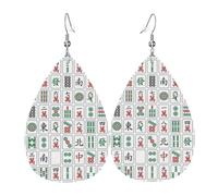 Orecchini Da Donna Pelle Sintetica Chinese Mahjong Teardrop Leather Dangle Earrings Design Di Fascia Alta Per Every Outfit Adatti Per L'Uso Quotidiano